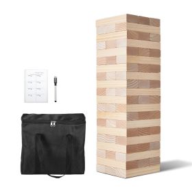 Tumbling Timber Toy, 60 Blocks Giant Tumble Tower Blocks Game, Pine Wood Tumbling Tower Game with Carry Bag and Scoreboard, Wooden Stacking Game