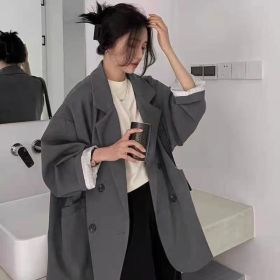 New Women's Coffee Suit Jacket Spring And Autumn (Option: Dark Grey-M)