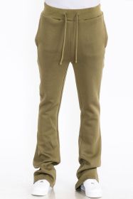 Mens Solid Fleece Flare Stacked PANTS (Color: OLIVE, size: 36)