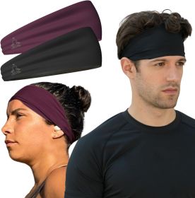 Sweat Band Workout Headbands for Women and Men - Sweatbands for Men - Moisture Wicking Sports Sweat Bands Headbands for Women, Running,Cycling,Yoga (Color: [2-Pack] 1-Black & 1-Purple)