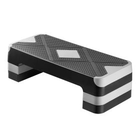 Aerobic Exercise Step Platform, 28-Inch Workout Aerobic Stepper, Height Adjustable Fitness Training Step Deck Trainer with 4 Risers (Color: Gray)