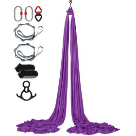 Aerial Silk & Yoga Swing, 8.7 Yards, Aerial Yoga Hammock Kit with 100gsm Nylon Fabric, Full Rigging Hardware & Easy Set-up Guide (Color: Dark Purple, size: 8.22 x 2.8 m)